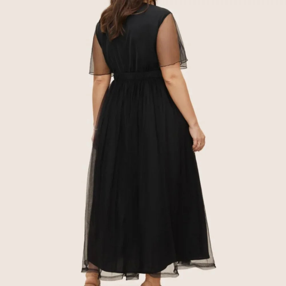 BloomChic Plus Size 3XL V Neck Mesh Patchwork Split Hem Dress - Picture 2 of 4